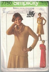 7750  SIMPLICITY JIFFY KNIT PULLOVER COWL DRESS, TOP, SKIRT PATTERN 12-14,16-18 choice uncut